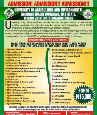 UAES releases IJMB admission form, 2024/...